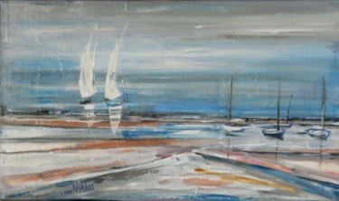 Peinture intitulée "Plage, mer et horiz…" par Nikkos, Œuvre d'art originale