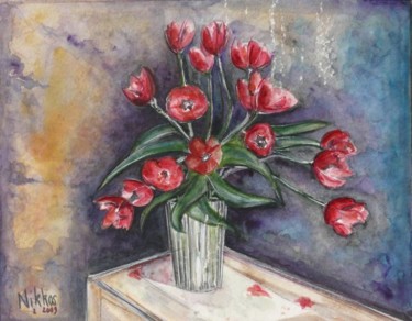 Peinture intitulée "Tulipes rouges de P…" par Nikkos, Œuvre d'art originale