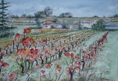 Peinture intitulée "Vignoble sur la rou…" par Nikkos, Œuvre d'art originale