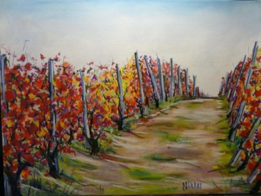 Peinture intitulée "Red Vineyard" par Nikkos, Œuvre d'art originale