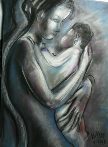 Peinture intitulée "La mère et l'enfant" par Nikkos, Œuvre d'art originale