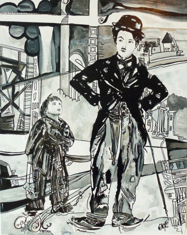 Painting titled "Charlot et le Kid" by Nikky, Original Artwork, Acrylic