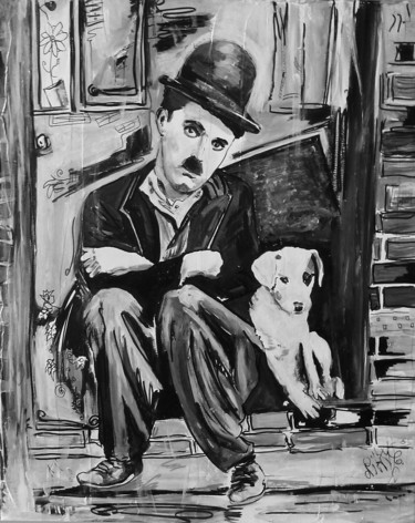 Painting titled "Charlot et Scraps" by Nikky, Original Artwork, Acrylic