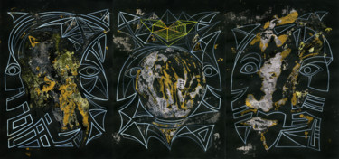 Schilderij getiteld "Triptych "Profiles"…" door Nikned, Origineel Kunstwerk, Gouache