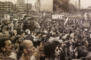 Schilderij getiteld "La foule (Les évacu…" door Nicolas Gey, Origineel Kunstwerk, Acryl