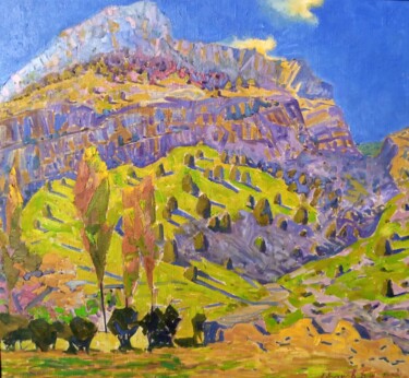 Painting titled "High mountains" by Bakhtiyar Urakov, Original Artwork, Oil Mounted on Wood Stretcher frame