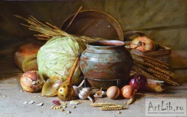 Painting titled "Горшок и овощи" by Iurii Viktorovich Nikolaev, Original Artwork