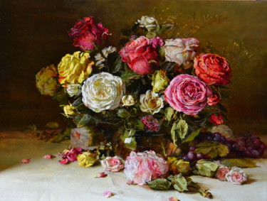 Картина под названием "Розы" - Юрий Викторович Николаев, Подлинное произведение искусства, Масло