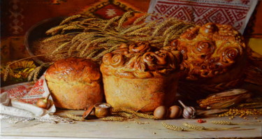 Картина под названием "Праздничный хлеб" - Юрий Викторович Николаев, Подлинное произведение искусства