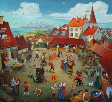 Painting titled "Ганзейские дни" by Nikolai Bogomolov, Original Artwork, Oil