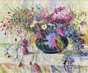 Schilderij getiteld "Wildflowers Gold of…" door Nikolai Chebotaru, Origineel Kunstwerk, Olie