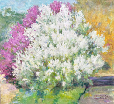 Painting titled "White and Purple Li…" by Nikolai Chebotaru, Original Artwork, Oil
