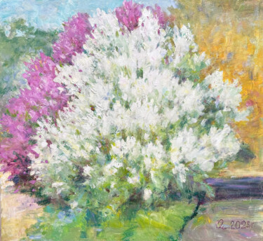 Pittura intitolato "White and Purple Li…" da Nikolai Chebotaru, Opera d'arte originale, Olio