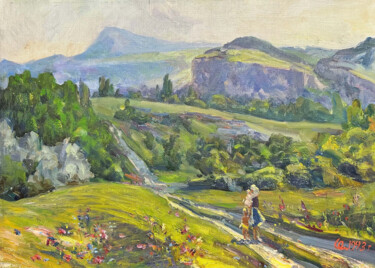 Peinture intitulée "Summer countryside…" par Nikolai Chebotaru, Œuvre d'art originale, Huile