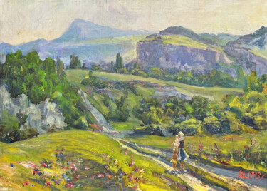 Painting titled "Summer countryside…" by Nikolai Chebotaru, Original Artwork, Oil