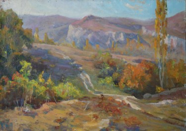 Картина под названием "Road in  the   moun…" - Nikolai Chebotaru, Подлинное произведение искусства, Масло