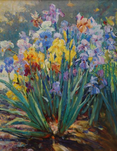 Painting titled "Irises" by Nikolai Chebotaru, Original Artwork, Oil