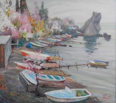 Pintura intitulada "Spring in Gurzuf" por Nikolai Chebotaru, Obras de arte originais, Tinta