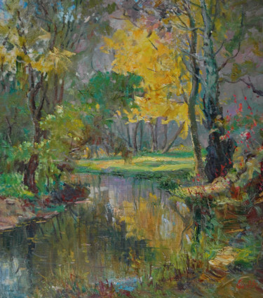 Painting titled "Yellow tree" by Nikolai Chebotaru, Original Artwork, Oil