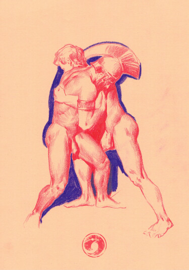 Drawing titled "fighting" by Nikolai Khaidarov, Original Artwork, Conté