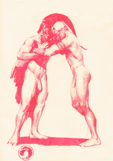 Zeichnungen mit dem Titel "fighting 2" von Nikolai Khaidarov, Original-Kunstwerk, Conté-Buntstifte