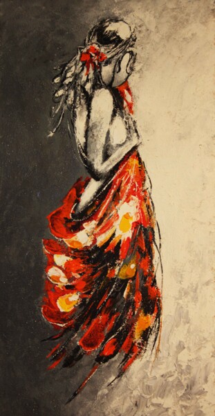 Pittura intitolato "Девушка в красном" da Nikolai Pakhomov, Opera d'arte originale, Olio