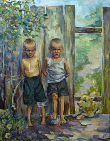 Картина под названием "Счастливое детство" - Николай Зайцев, Подлинное произведение искусства, Масло
