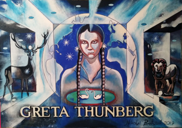 Painting titled "GRETA THUNBERG" by Nikolai Bartossik, Original Artwork, Acrylic