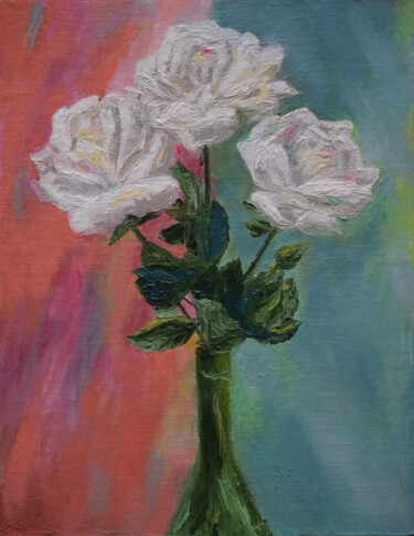 Painting titled "Flowers with a pale…" by Nikolai Egorov, Original Artwork, Oil