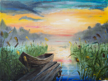 Картина под названием "boat" - Nikolaj (Kolyan) Fomin, Подлинное произведение искусства, Масло Установлен на Деревянная рама…