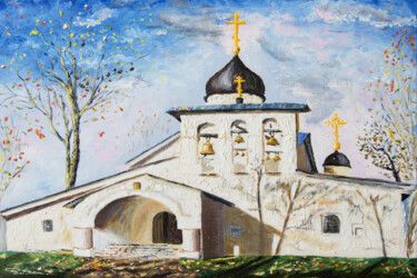 Painting titled "church in Pskov" by Nikolaj (Kolyan) Fomin, Original Artwork, Oil