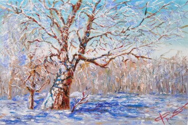 Painting titled "Winter" by Nikolaj (Kolyan) Fomin, Original Artwork, Oil Mounted on Wood Stretcher frame