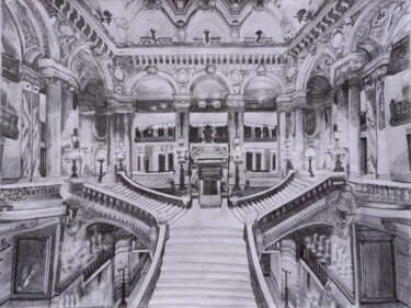 Dibujo titulada "Opera Garnier, Paris" por Nikolaos Triantafyllou, Obra de arte original, Grafito