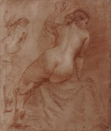 Disegno intitolato "Sitting female nude." da Nikolai Shatalov, Opera d'arte originale, Carbone