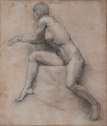 Desenho intitulada "Sitting female nude…" por Nikolai Shatalov, Obras de arte originais, Carvão
