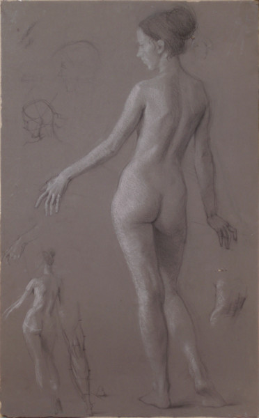 Rysunek zatytułowany „Female nude.” autorstwa Николай Шаталов, Oryginalna praca, Kreda