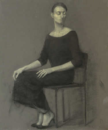 Drawing titled "Sitting woman." by Николай Шаталов, Original Artwork, Chalk