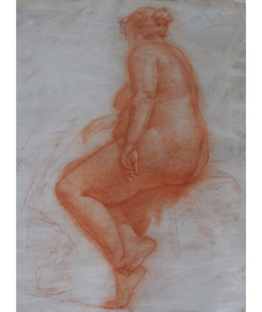 Drawing titled "Sitting female nude" by Nikolai Shatalov, Original Artwork, Pastel