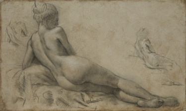 Drawing titled "Laying female nude" by Nikolai Shatalov, Original Artwork, Charcoal