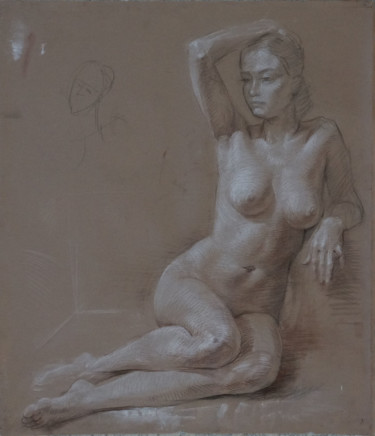 Desenho intitulada "Sitting nude" por Nikolai Shatalov, Obras de arte originais, Pastel