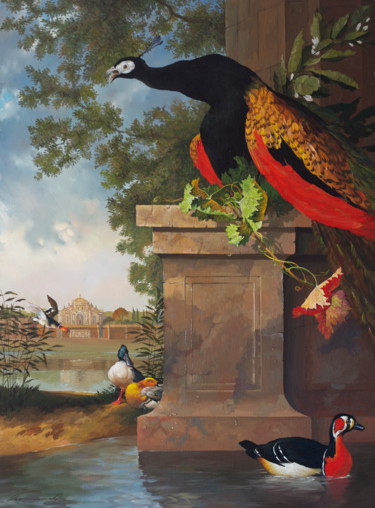 Картина под названием "BIRDS IN PARK II" - Nikolay Biryukov, Подлинное произведение искусства, Масло
