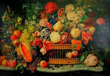 Картина под названием "Flowers and Fruits" - Nikolay Biryukov, Подлинное произведение искусства, Масло