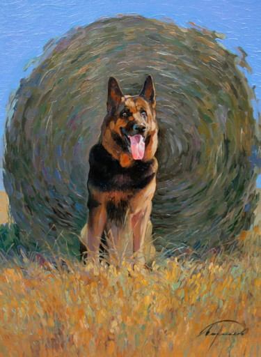 Картина под названием "My dog" - Nikolay Biryukov, Подлинное произведение искусства, Масло