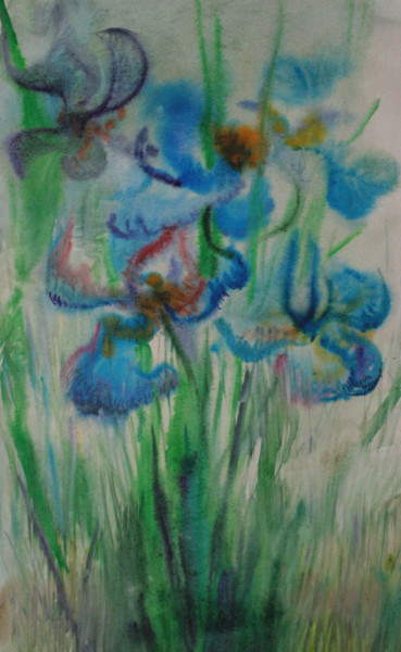 Painting titled "Irises" by Nikolay Biryukov, Original Artwork, Watercolor