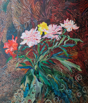 Painting titled "Carnations" by Nikolay Biryukov, Original Artwork, Watercolor