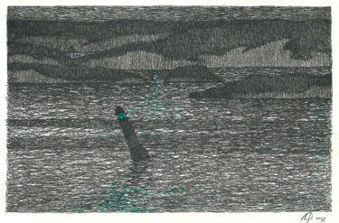 Drawing titled "The Swedish Coast" by Nikolay Biryukov, Original Artwork, Ballpoint pen