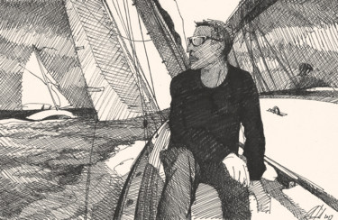 Рисунок под названием "Yachtsman II" - Nikolay Biryukov, Подлинное произведение искусства, Гелевая ручка