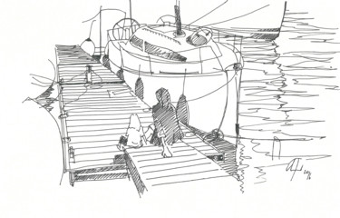 Рисунок под названием "Яхтклуб" - Nikolay Biryukov, Подлинное произведение искусства, Гелевая ручка