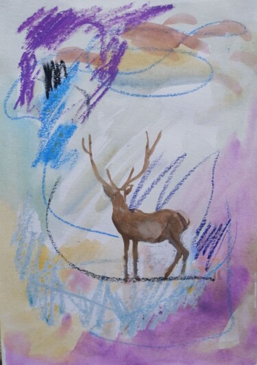 Malerei mit dem Titel "Deer" von Nikolay Hristozov (Caesar), Original-Kunstwerk, Aquarell