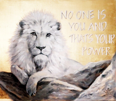 White Lion - original oil painting on canvas Pintura titulada "White Lion - origin…" por Nikolay Kharitonov, Obra de arte original, Oleo